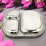 AM3334 Pav Bhaji Stainless Steel Plates (23cm X 19.2cm) with 3 Compartments
