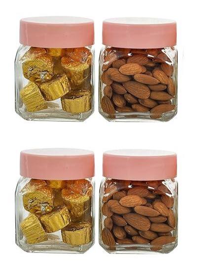 AM3001 Square Cube Glass Kitchen Storage Container Set, 250 ml 4 Pcs