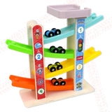 A07123 Wooden Car Ramp Racer with 4 Mini Racing Cars and Parking Top