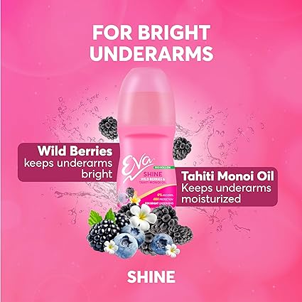 AM0680 (pack of 1) Eva Shine Underarm Roll on Deodorant 25ml | With Tahiti Monoi Oil & Wild Berries Extracts | Alcohol & Aluminium Free | 48 H Protection from Odour | Keeps Underarms Bright & Smooth | Skin Friendly | For Women | 50ml