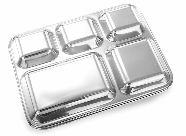 AM3258 Square Stainless Steel Plates (33cm X 26cm) with 5 Compartments