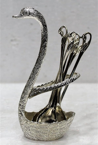 AM0717 Metal Swan Base Holder Spoon Organizer with 6 Spoons, 1 SET