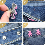 AM3230 Cute Bear Metal Jean Buttons Pins Waist Tightener Clips for Loose Jeans, No-Sew Adjustable Waistband Buckle for Pants, Detachable Bear Design for Women and Skirts Set of 2