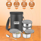 AM3525 SS Pexpo Eco Pro-4 Lunch Box Set 4Container,1 Spoon,Elegant Bag