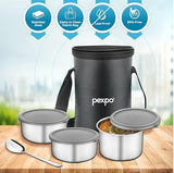 AM3493 Pexpo Eco Pro-3 Lunch Box Set 3 Container, 1 Spoon, Elegant Bag