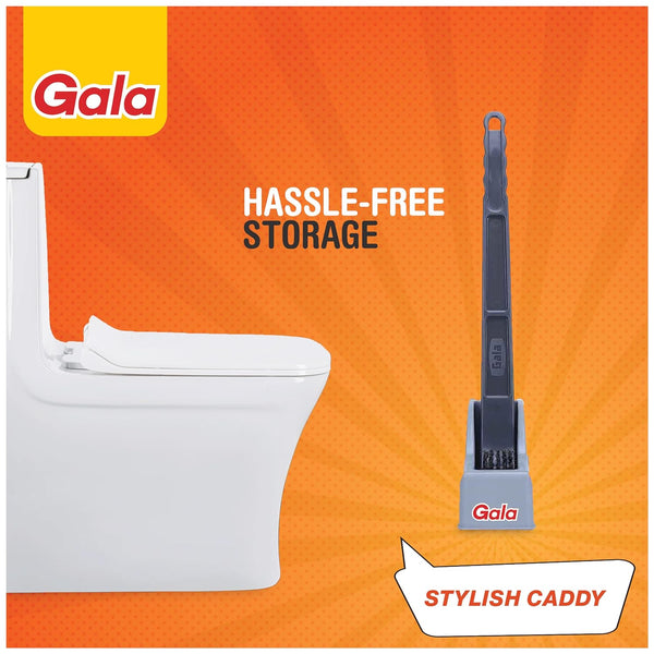 AM5032 Gala Double Hockey Shape Toilet Cleaner Brush with Holder Stand, Toilet Cleaning Brush for Western and Indian Toilet, Bathroom Brush for Toilet Cleaning (Gray,Pack of 1)