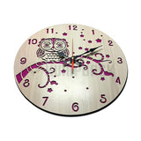 AM0609 Owl Pink Wooden Round Wall Clock design for Home -11.5x11.5