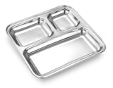 AM3333 Square Pav Bhaji Stainless Steel Plates(22.8cm X 22.5cm)with 3 Compartments