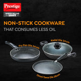 AM2249 Prestige Omega Deluxe Granite Aluminium 3 Pcs Set- Tawa, Fry Pan & Kadai with 1 Glass Lid|Non-Stick