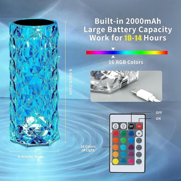 Crystal Table Lamp RGB Color Changing Night Light