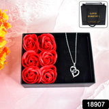 18907 Rose Flower Gift Box, Handmade Eternal Rose with I Love You Necklace, Valentine's Day,