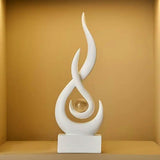 AM6248 White Abstract Flame Sculpture with Clear Crystal Sphere
