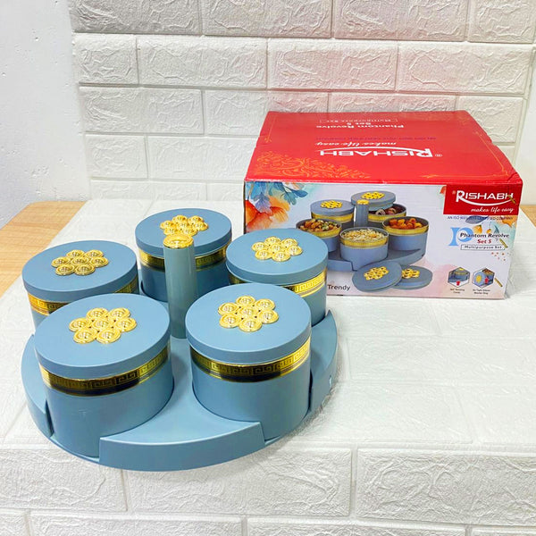 Di0153 Rishabh Phantom Revolve Set of 5 Multipurpose Serving Jars with Rotating Tray