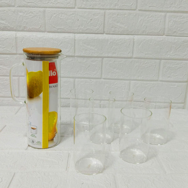 Di0248 Cello Woody Glass Jug Set, 7-Piece - 1L Jug with 6 Tumblers