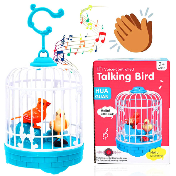AM6123 Talking Bird Toy in Cage – Interactive Sound-Activated Toy That Repeats What You Say
