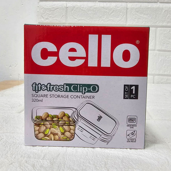 Di0004 Cello Fit & Fresh Clip-O Square Glass Storage Container - 320ml