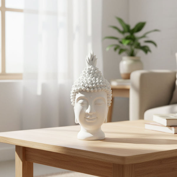 AM6246 Small White Buddha Head Sculpture – Peaceful Home Décor