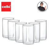 AM2592 CELLO Roma Borosilicate Glass Tumblers, Set of 6, 290ml Each, Clear