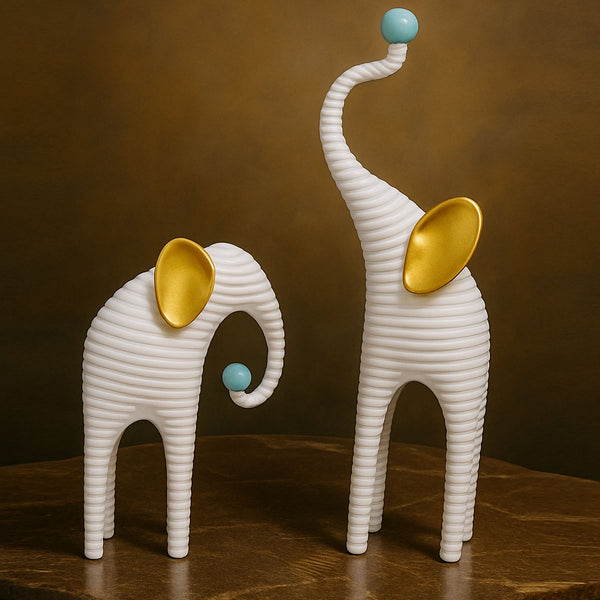 AM5937 Modern White & Gold Elephant Pair Statue
