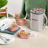 AM6190 Borosil Kube Pink Glass Lunch Box, Square x 3 (Tall), Set of 3, 320ml