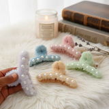 AM6377 Fuzzy Mix Colour hair claw clip with pearl accents - 1pc