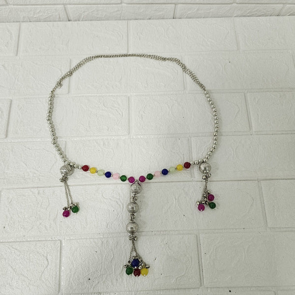 Di0046 Oxidized Silver Dangler Kamarbandh with Colorful Beads and Cowrie Shells (Multidesign)