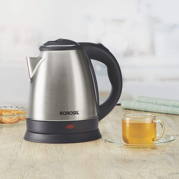 AM2984 Borosil 1.5L 1200W Stainless Steel Rio Electric Kettle | Boil Water for Tea/Coffee/Soup/Noodles |Water Heater Jug | Auto Cut-off, Overheat & Dry Boil Protection | Multipurpose Kettle