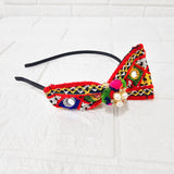 Di0042 Navratri MIx Design Colorful Braided Hairband with Cowrie Shells & Pom-Pom Ends
