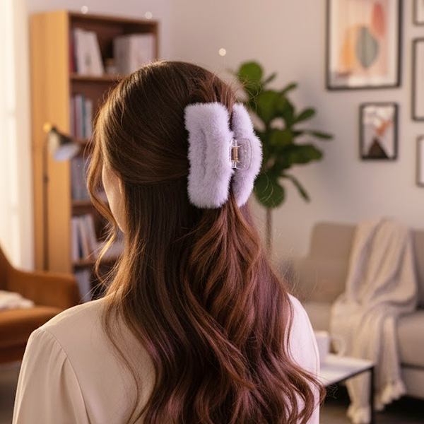 AM6383 Dual Shade Square Shape Fur Hair Claw - 1pc (Multicolour)