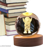 AM5354 3D Galaxy Crystal Ball Night Light, LED Solar System Crystal Ball Night Light with Wooden Base (Astronaut)