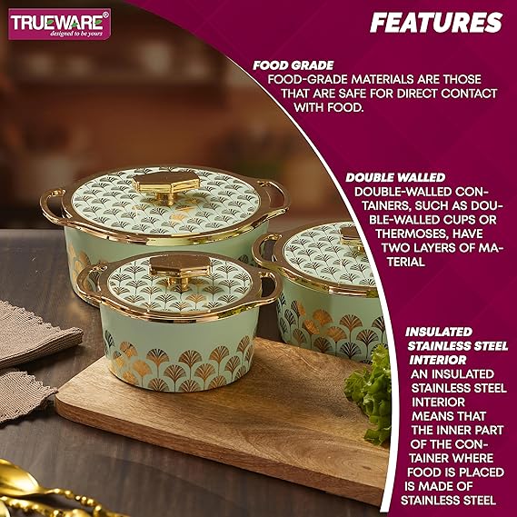 AM2409 Trueware Floraa Fine Inner Steel Casserole Set of 3 1200ml 1800ml 2800ml