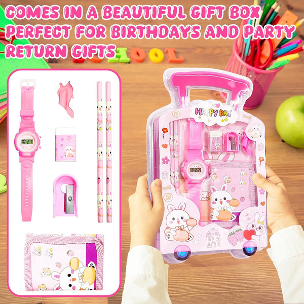 A06898 Blister Kids Stationery Gift Set with Digital Wrist Watch (Pencils, Wallet, Eraser & Sharpener)