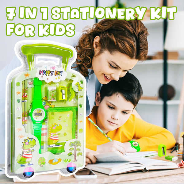 A06898 Blister Kids Stationery Gift Set with Digital Wrist Watch (Pencils, Wallet, Eraser & Sharpener)
