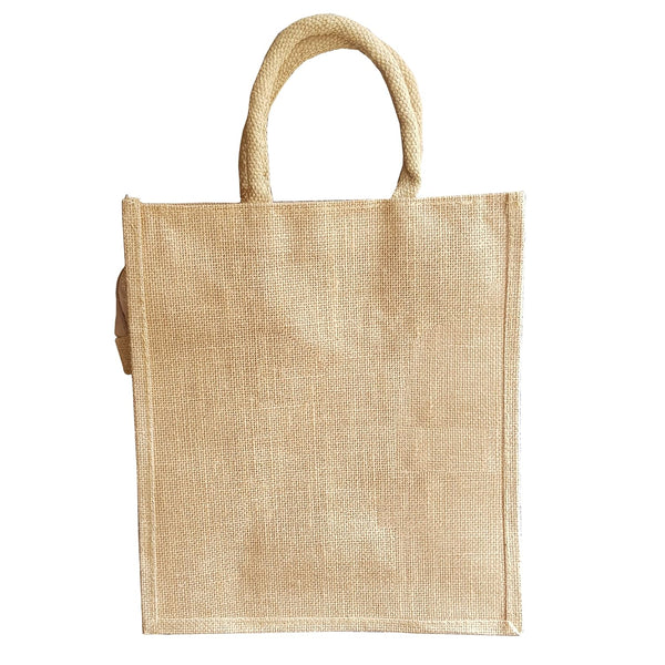 AM0591 Jute Bag Tiffin, Lunch Box with Zipper and Outside Pocket  (L 11.5" x W 5" x H 11" )