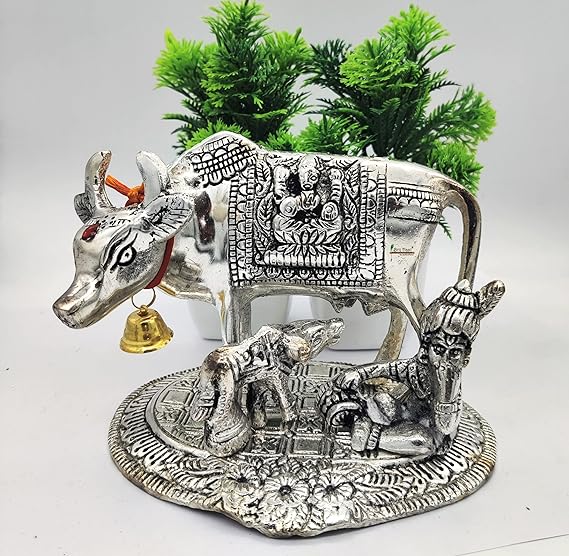 AM0732 Cow and Calf with Gopal Krishna Big Silver no3