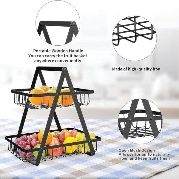 3800 2 Tier Fruit Basket Fruit Bowl Vegetable Organizer for Kitchen, Fruit and Vegetable Basket Fruit Stand Holder for Dining Table Countertop Fruit Rack