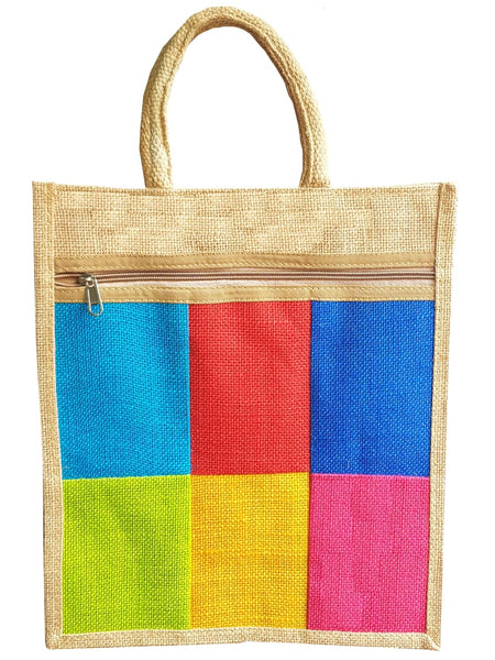 AM0591 Jute Bag Tiffin, Lunch Box with Zipper and Outside Pocket  (L 11.5" x W 5" x H 11" )