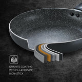 AM2249 Prestige Omega Deluxe Granite Aluminium 3 Pcs Set- Tawa, Fry Pan & Kadai with 1 Glass Lid|Non-Stick