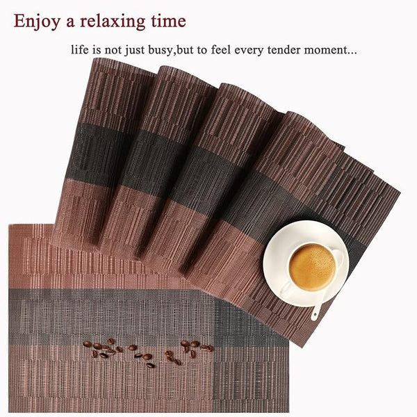 3184 4PCS Mats Non-Slip Heat Resistant Place Mats for Kitchen Dining Table (45 x 30 cm), Brown Black