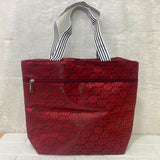 AM6263 Medium Monogram Patterned Zippered Tote Bag with Striped Handles