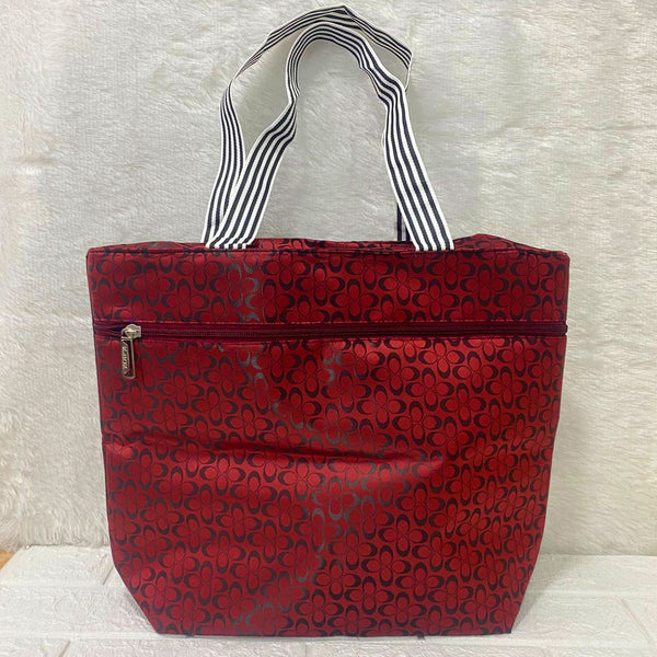 AM6263 Medium Monogram Patterned Zippered Tote Bag with Striped Handles