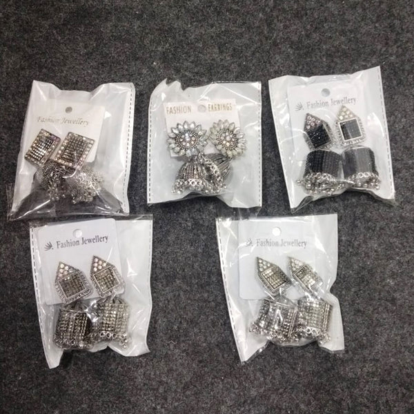 Di0303 Multidesign Charm Oxidized Silver Jhumka Earrings