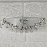 Di0048 Oxidized Silver Flower Choker Necklace with Earrings