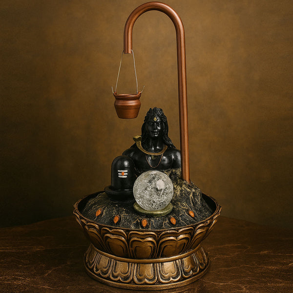 AM6054 Luxury Copper Adiyogi Shivling Water Fountain With Crystal Ball for Home Decor