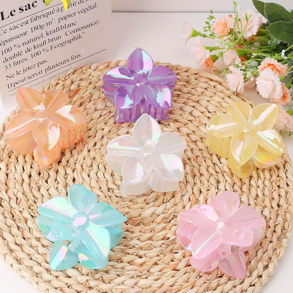 AM5620 Transparent Flower Hair Clips (Multicolour) -for Fine Curly Hair, Non-Slip, Strong Grip