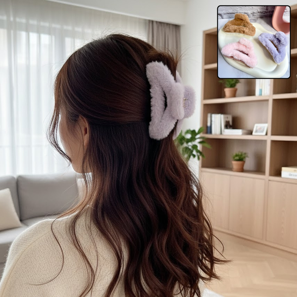 AM6382 Dual Shade Cloud Shape Fur Hair Claw - 1pc (Multicolour)