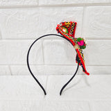 Di0042 Navratri MIx Design Colorful Braided Hairband with Cowrie Shells & Pom-Pom Ends