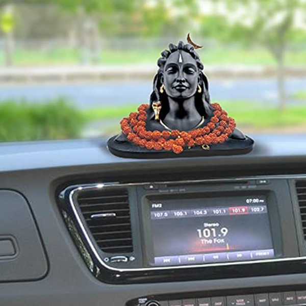 3241 3 inch Height Adiyogi Statue with Rudraksha Mala for Car Accessories for Dash Board, Pooja & Gift, Decor Items for Home & Office