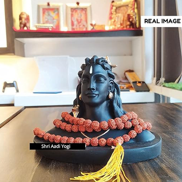 3241 3 inch Height Adiyogi Statue with Rudraksha Mala for Car Accessories for Dash Board, Pooja & Gift, Decor Items for Home & Office