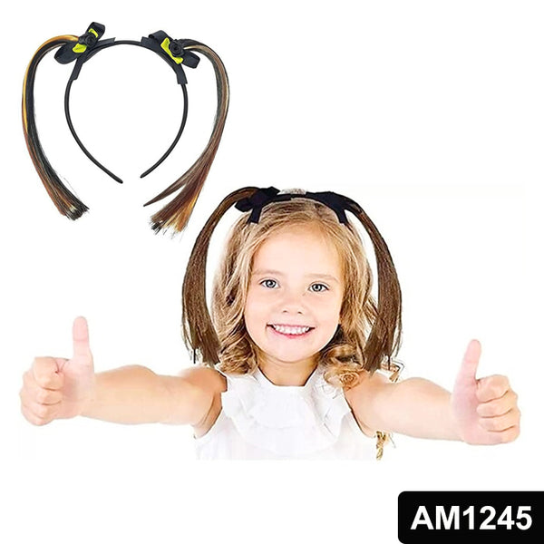 AM1245 Hairband Pony Artificial Hair Choti Braided Hair Extensions Headband Hairband for Kids Girls 1 Piece